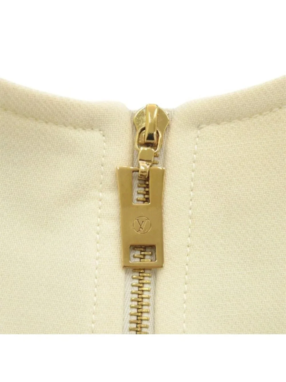 Louis Vuitton with Ribbon Bicolor Sleeveless Wool Ivory Navy Dress 36